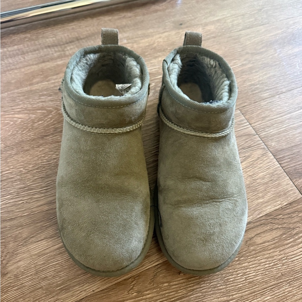 UGG Olive Green Suede Shearling Ankle Boots